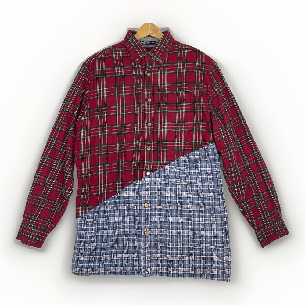 Nasty Gal Collection Womens Eddie Bauer Spliced Check Flannel Shirt Red Blue M/L